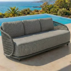 Set da giardino effetto rattan e alluminio 8 posti 6 pezzi Riviera Grigio antracite