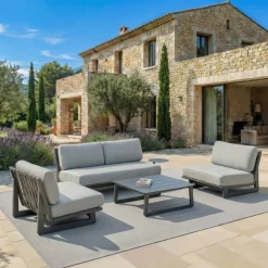 Set da giardino in alluminio 4 posti 4 pezzi Long Beach Grigio antracite e grigio chiaro