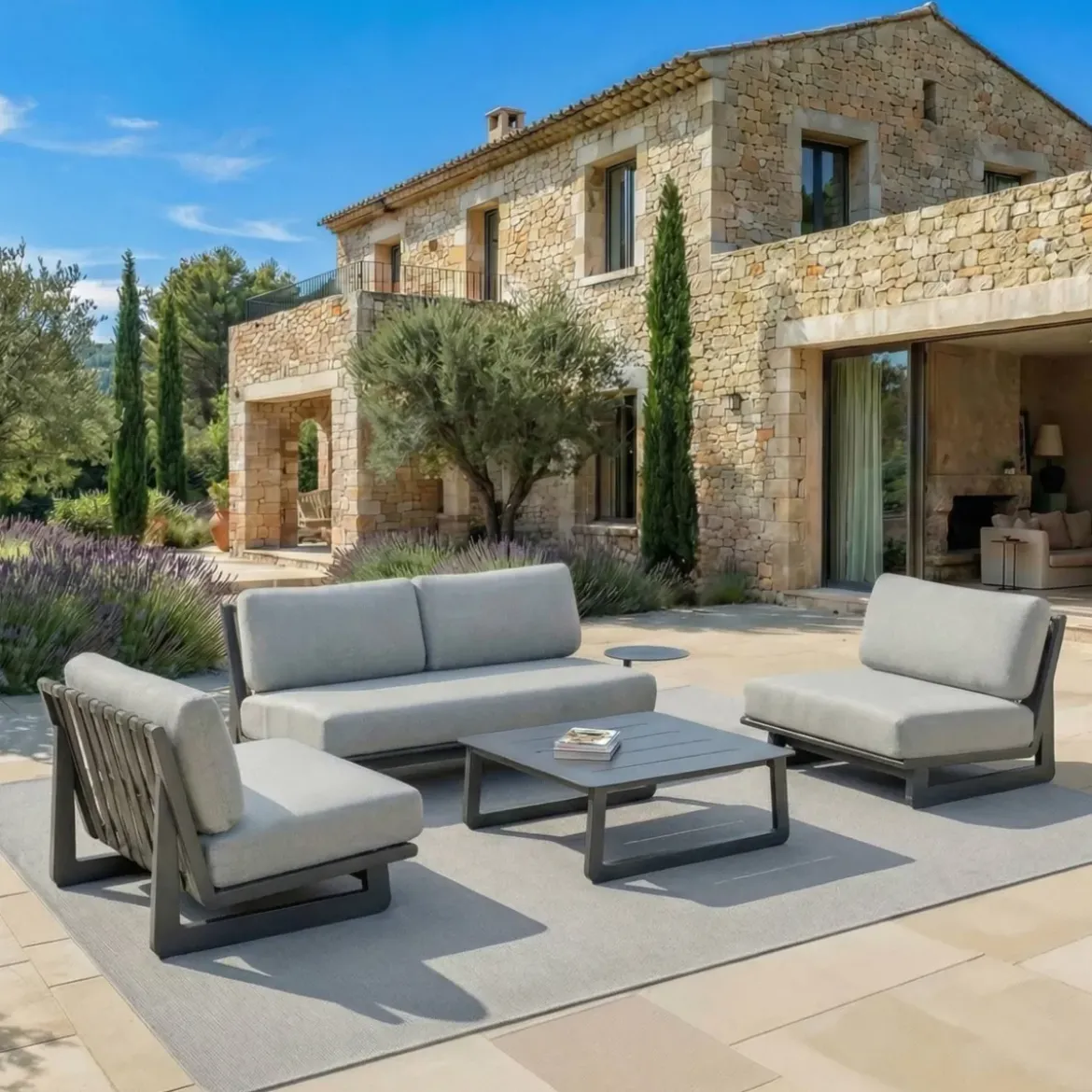 Set da giardino in alluminio 4 posti 4 pezzi Long Beach Grigio antracite e grigio chiaro