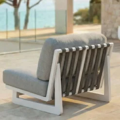 Set da giardino in alluminio 2 posti 3 pezzi Long Beach Bianco cenere e beige