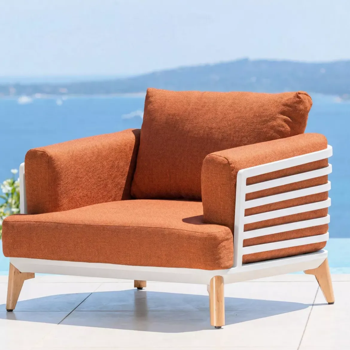 Set da giardino in alluminio 2 posti 3 pezzi Monte Carlo Bianco e terracotta