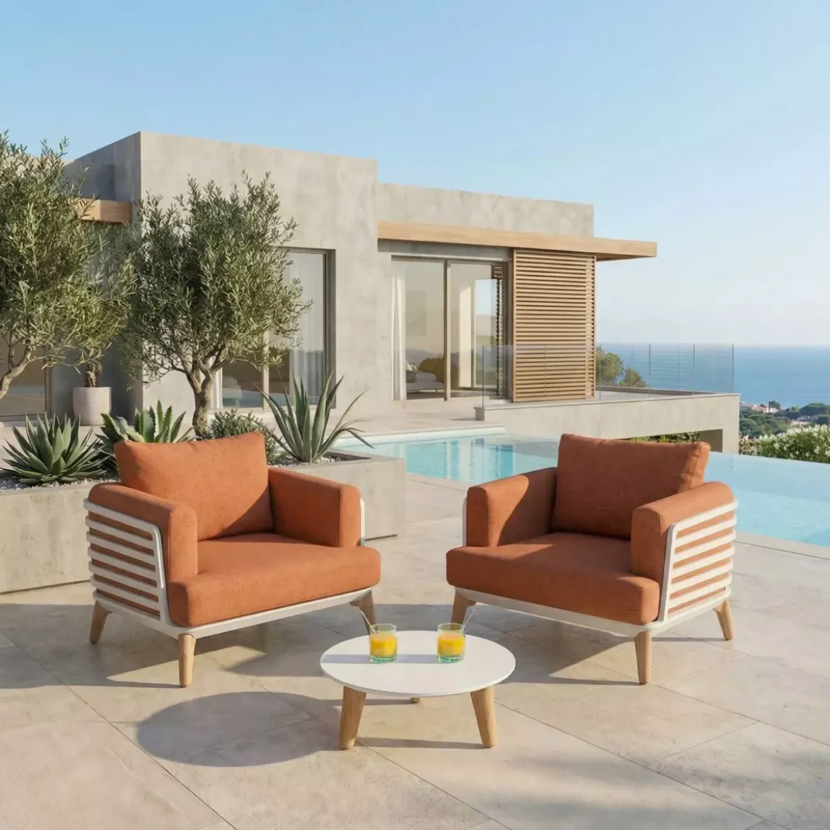 Set da giardino in alluminio 2 posti 3 pezzi Monte Carlo Bianco e terracotta