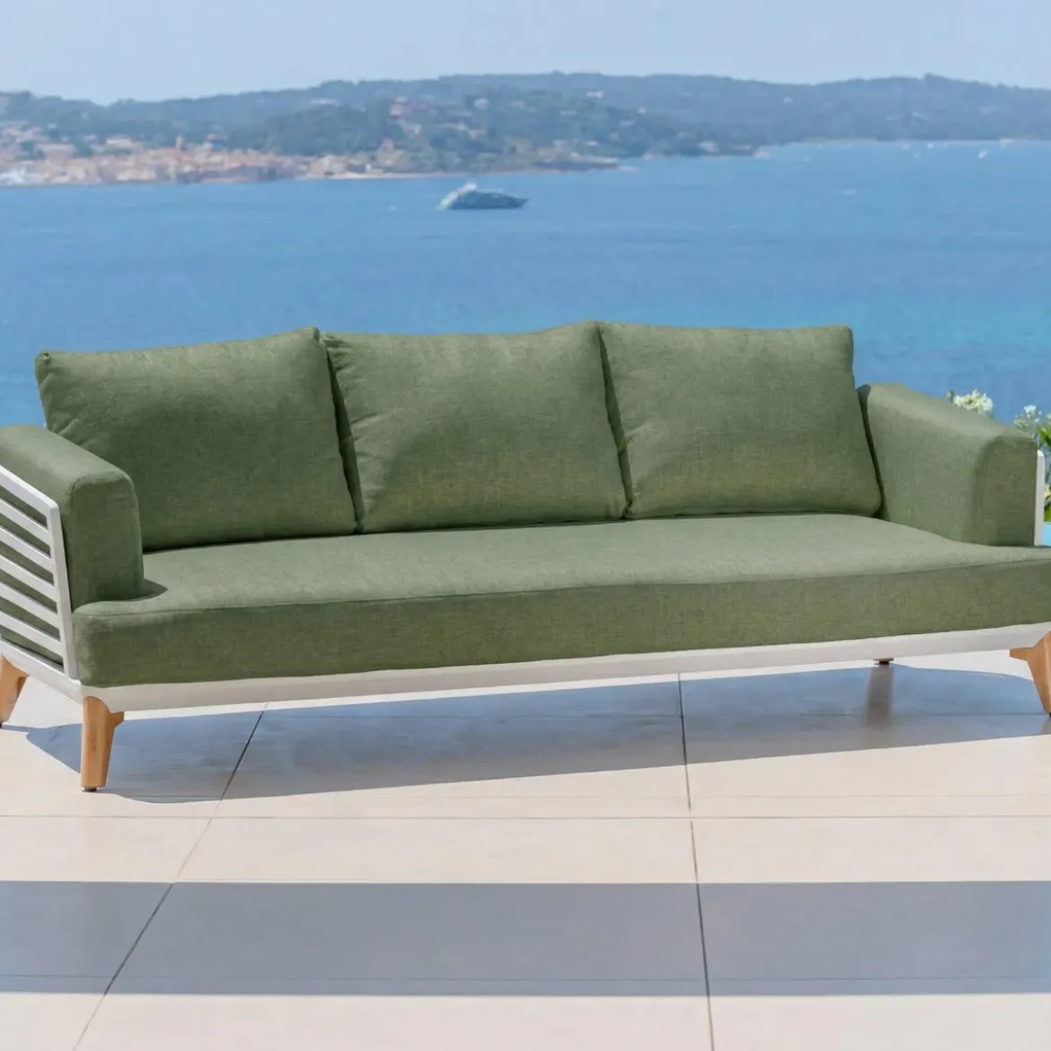 Set da giardino in alluminio 7 posti 6 pezzi Monte Carlo Bianco e verde rosmarino