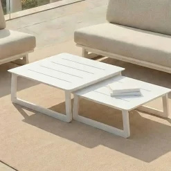 Set da giardino in alluminio 8 posti 6 pezzi Long Beach Bianco cenere e beige