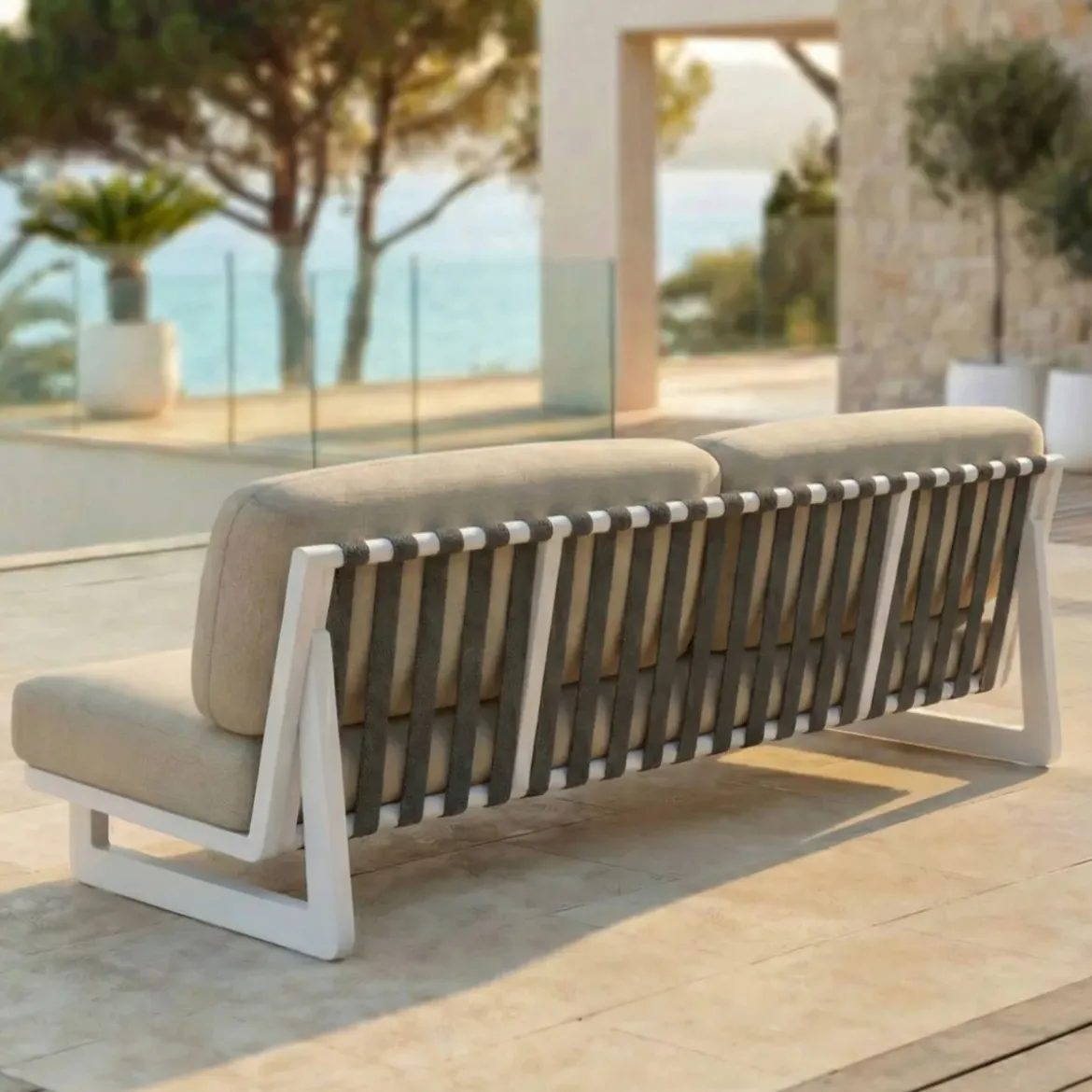 Set da giardino in alluminio 8 posti 6 pezzi Long Beach Bianco cenere e beige