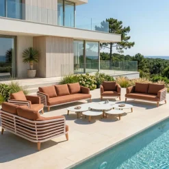 Set da giardino in alluminio 9 posti 12 pezzi Monte Carlo Bianco e terracotta