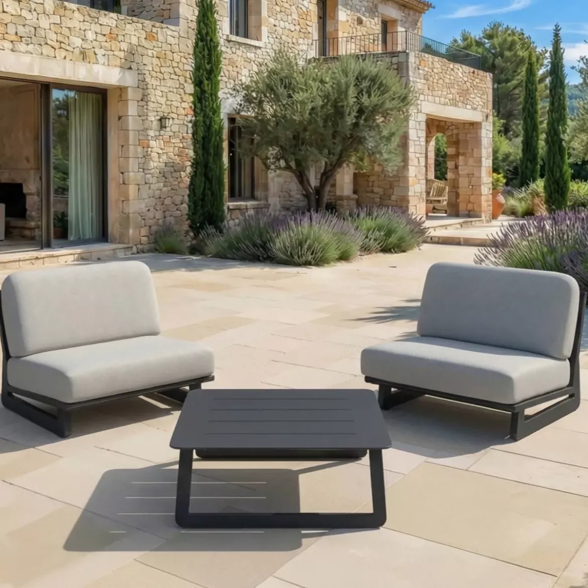Set da giardino in alluminio 2 posti 3 pezzi Long Beach Grigio antracite e grigio chiaro