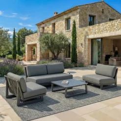 Set da giardino in alluminio 4 posti 4 pezzi Long Beach Grigio antracite