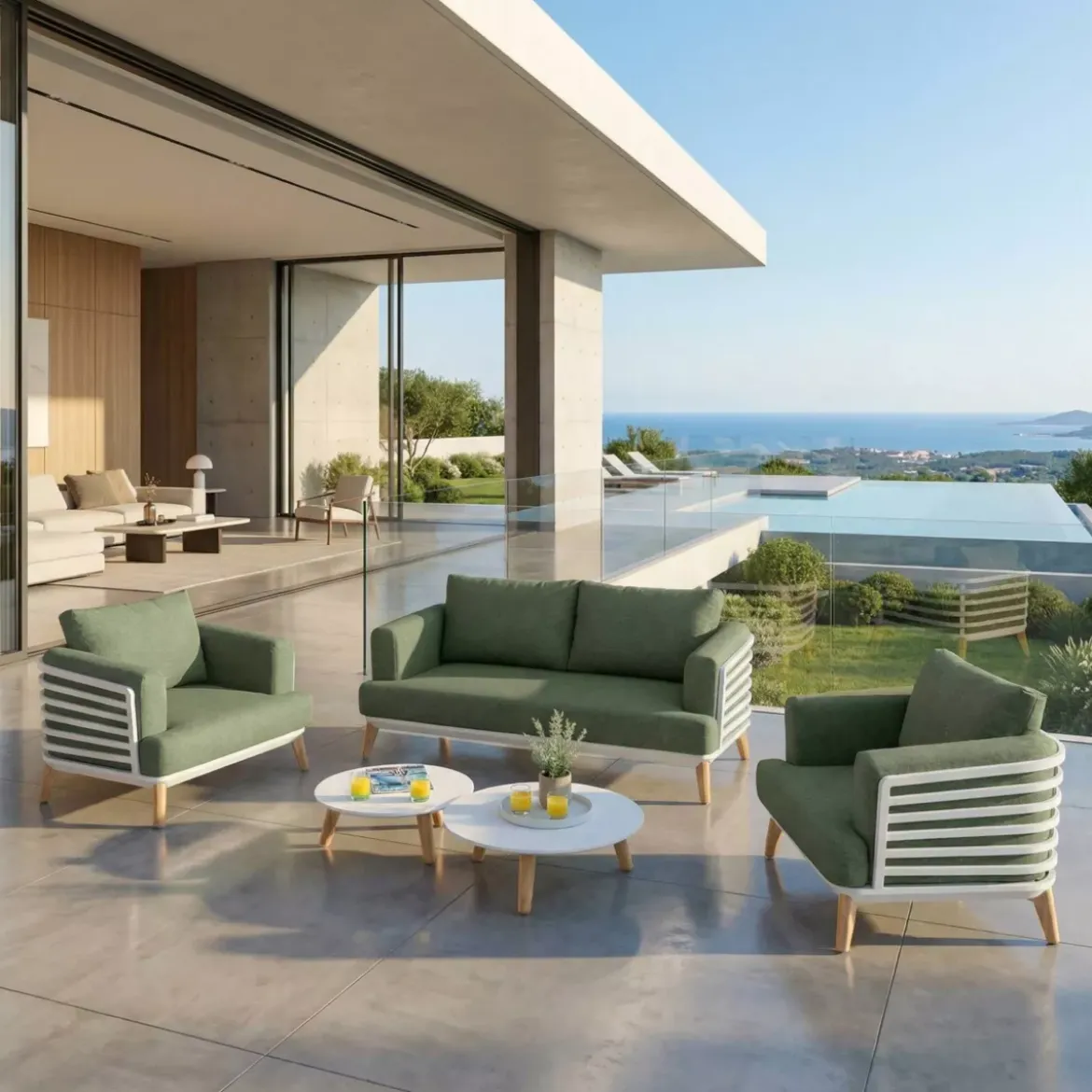 Set da giardino in alluminio 4 posti 5 pezzi Monte Carlo Bianco e verde rosmarino