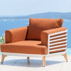 Set da giardino in alluminio 7 posti 6 pezzi Monte Carlo Bianco e terracotta