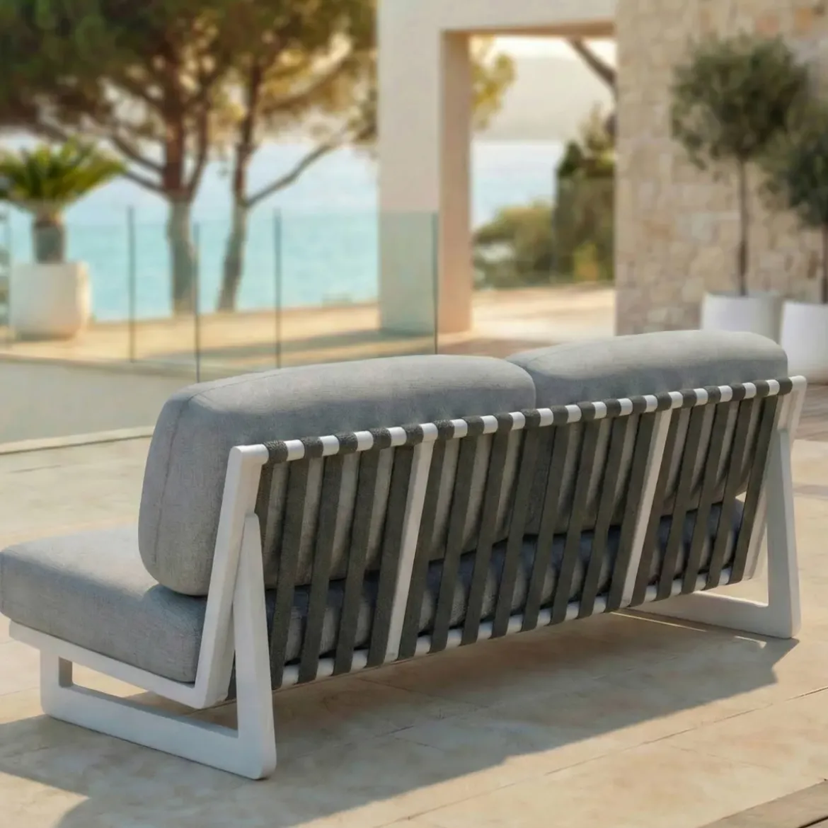 Set da giardino in alluminio 8 posti 6 pezzi Long Beach Bianco cenere e grigio chiaro