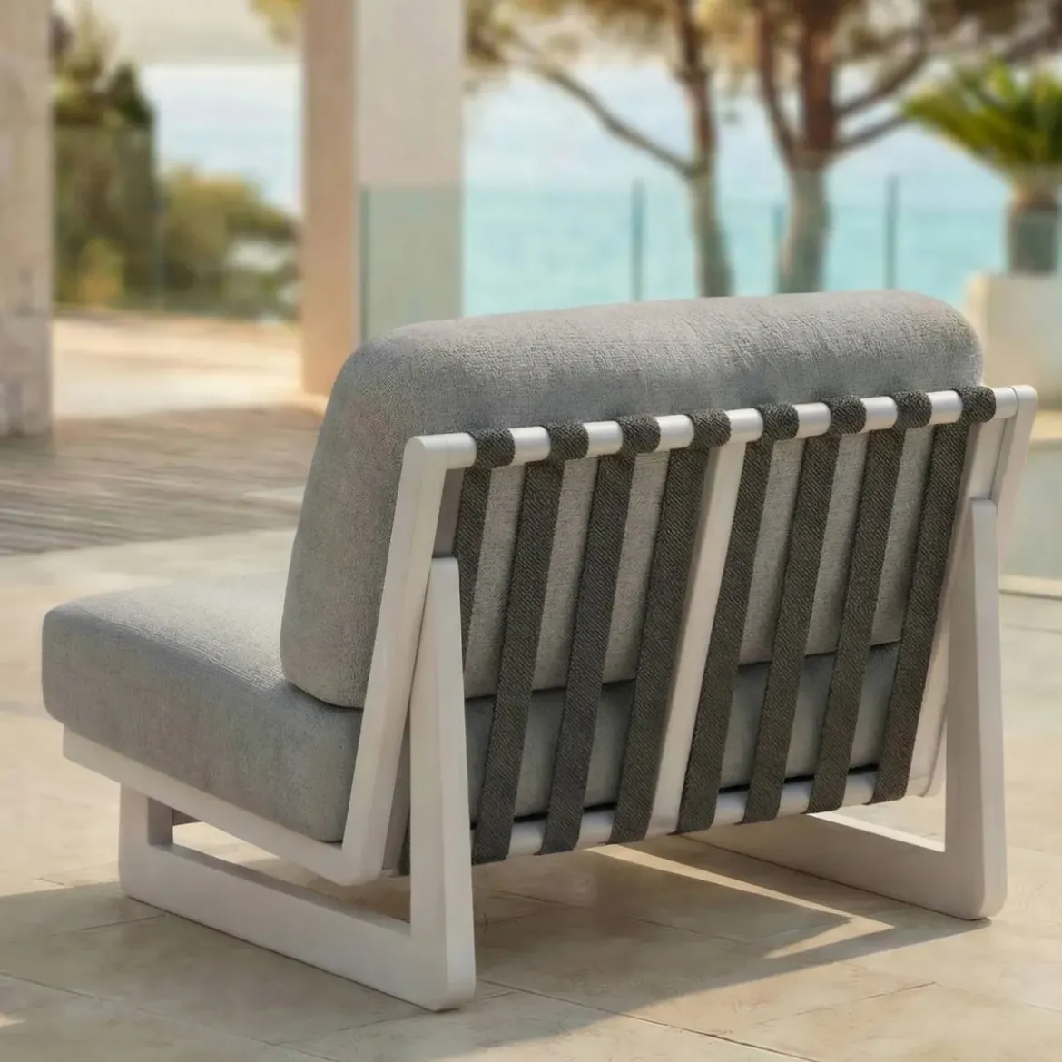 Set da giardino in alluminio 8 posti 6 pezzi Long Beach Bianco cenere e grigio chiaro