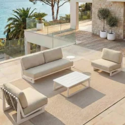 Set da giardino in alluminio 4 posti 4 pezzi Long Beach Bianco cenere e beige