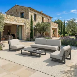 Set da giardino in alluminio 5 posti 5 pezzi Long Beach Grigio antracite e grigio chiaro