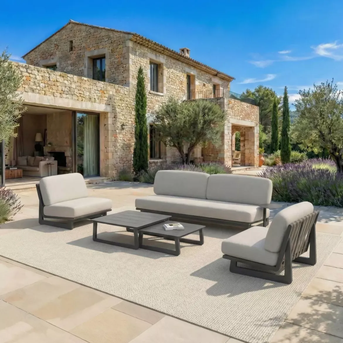 Set da giardino in alluminio 5 posti 5 pezzi Long Beach Grigio antracite e grigio chiaro