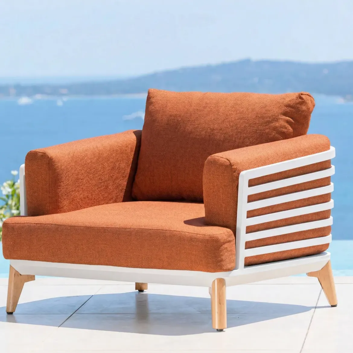 Set da giardino in alluminio 5 posti 5 pezzi Monte Carlo Bianco e terracotta