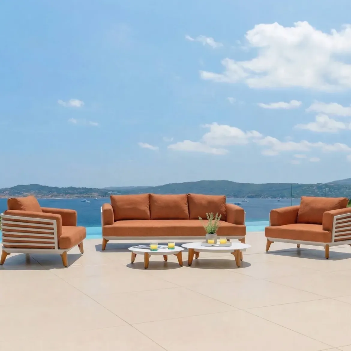 Set da giardino in alluminio 5 posti 5 pezzi Monte Carlo Bianco e terracotta
