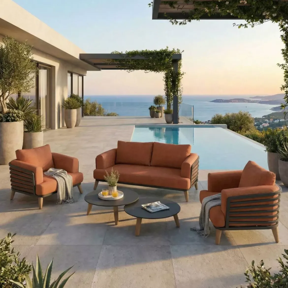 Set da giardino in alluminio 4 posti 5 pezzi Monte Carlo Grigio antracite e terracotta