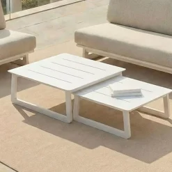Set da giardino in alluminio 5 posti 5 pezzi Long Beach Bianco cenere e beige