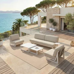 Set da giardino in alluminio 5 posti 5 pezzi Long Beach Bianco cenere e beige