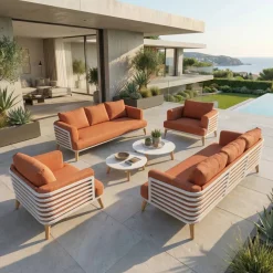 Set da giardino in alluminio 8 posti 6 pezzi Monte Carlo Bianco e terracotta