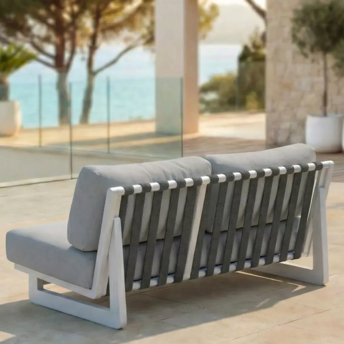 Set da giardino in alluminio 7 posti 6 pezzi Long Beach Bianco cenere e grigio chiaro