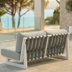Set da giardino in alluminio 7 posti 6 pezzi Long Beach Bianco cenere e beige