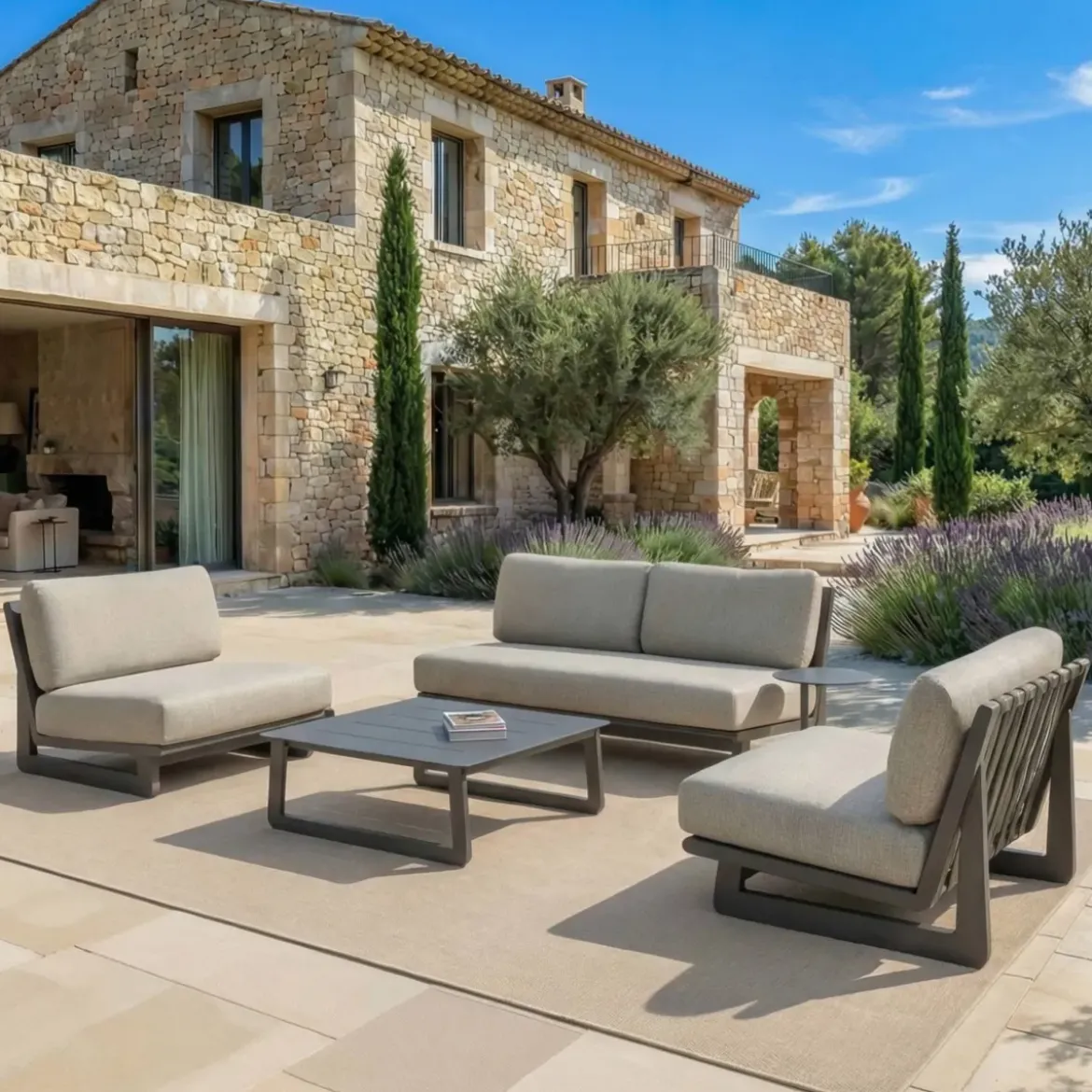 Set da giardino in alluminio 4 posti 4 pezzi Long Beach Grigio antracite e tortora