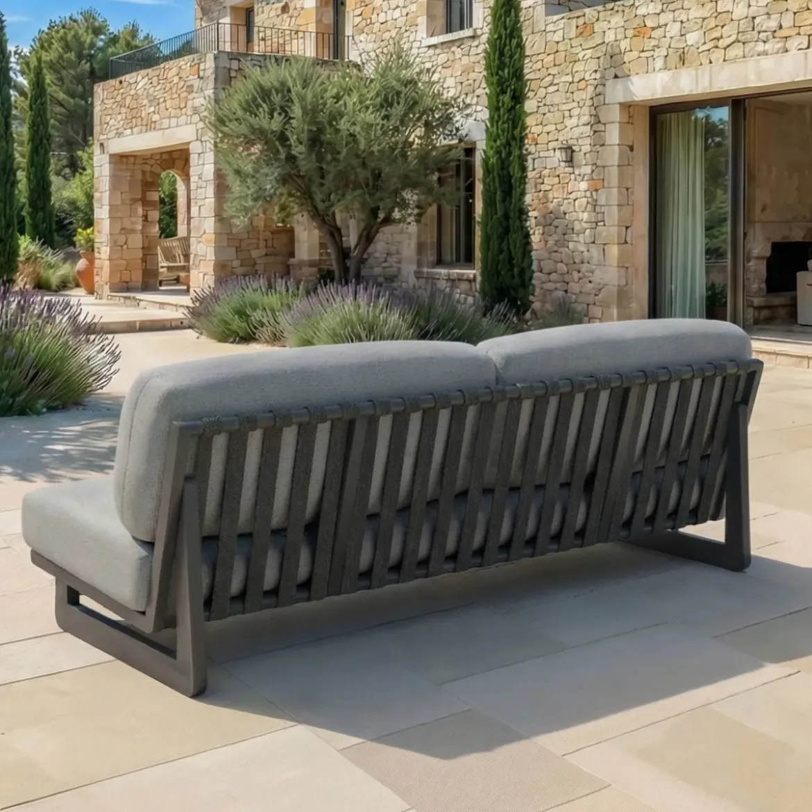 Set da giardino in alluminio 7 posti 6 pezzi Long Beach Grigio antracite e grigio chiaro