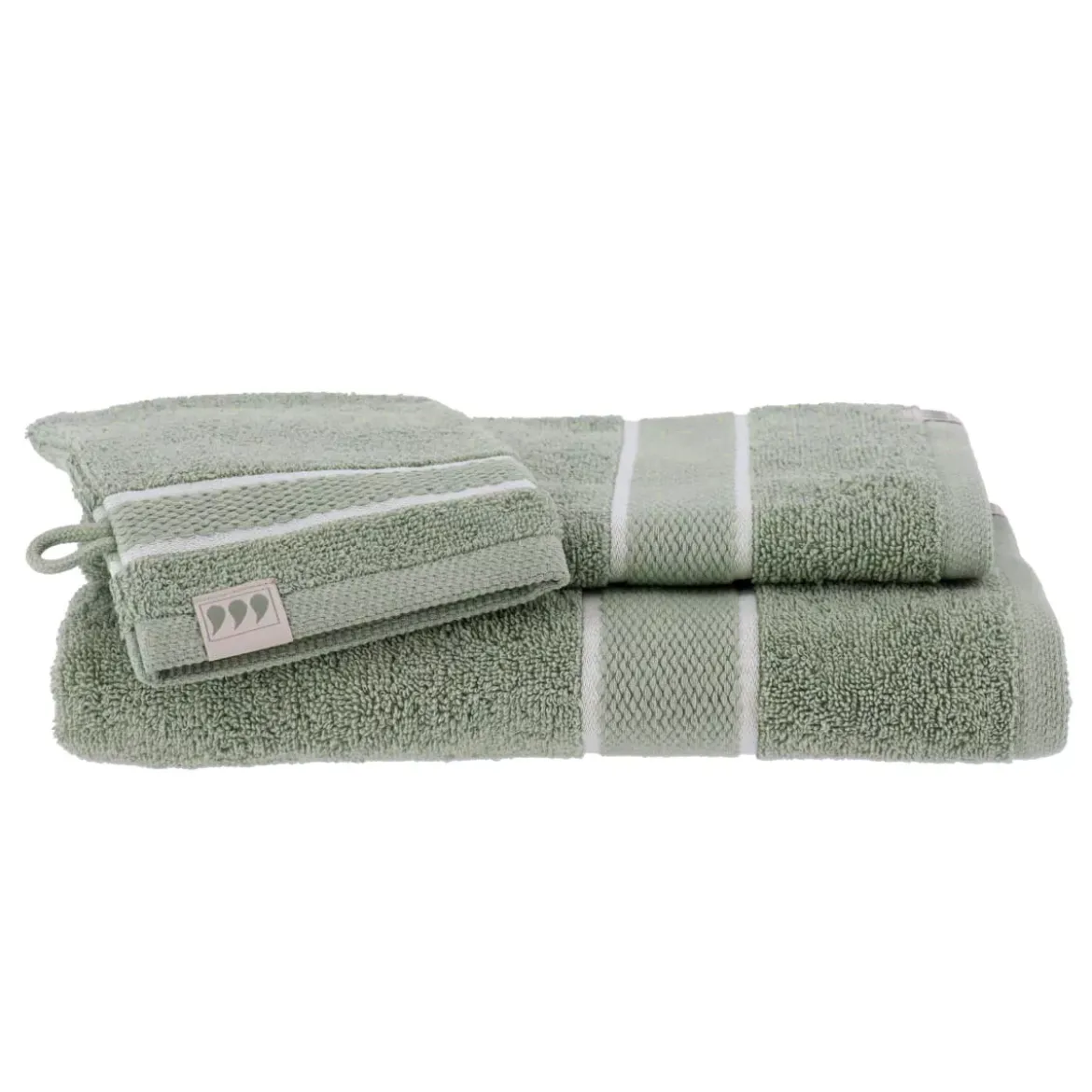 Set di 2 asciugamani e 1 guanto in cotone (50 x 90 e 70 x 130 cm) Tina Verde salvia