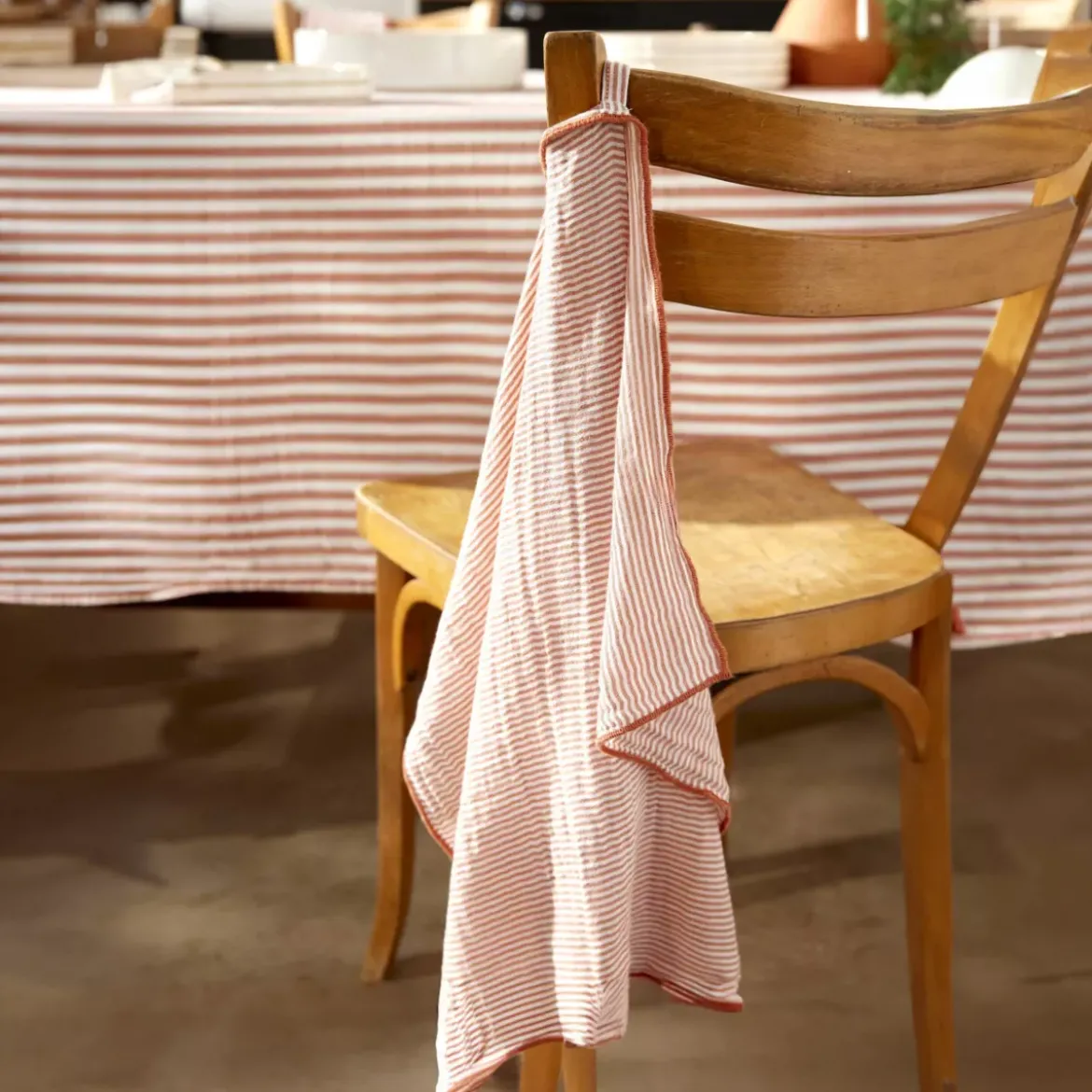 Set di 2 asciugamani in garza di cotone (50 x 70 cm) Gaïa a righe Albicocca