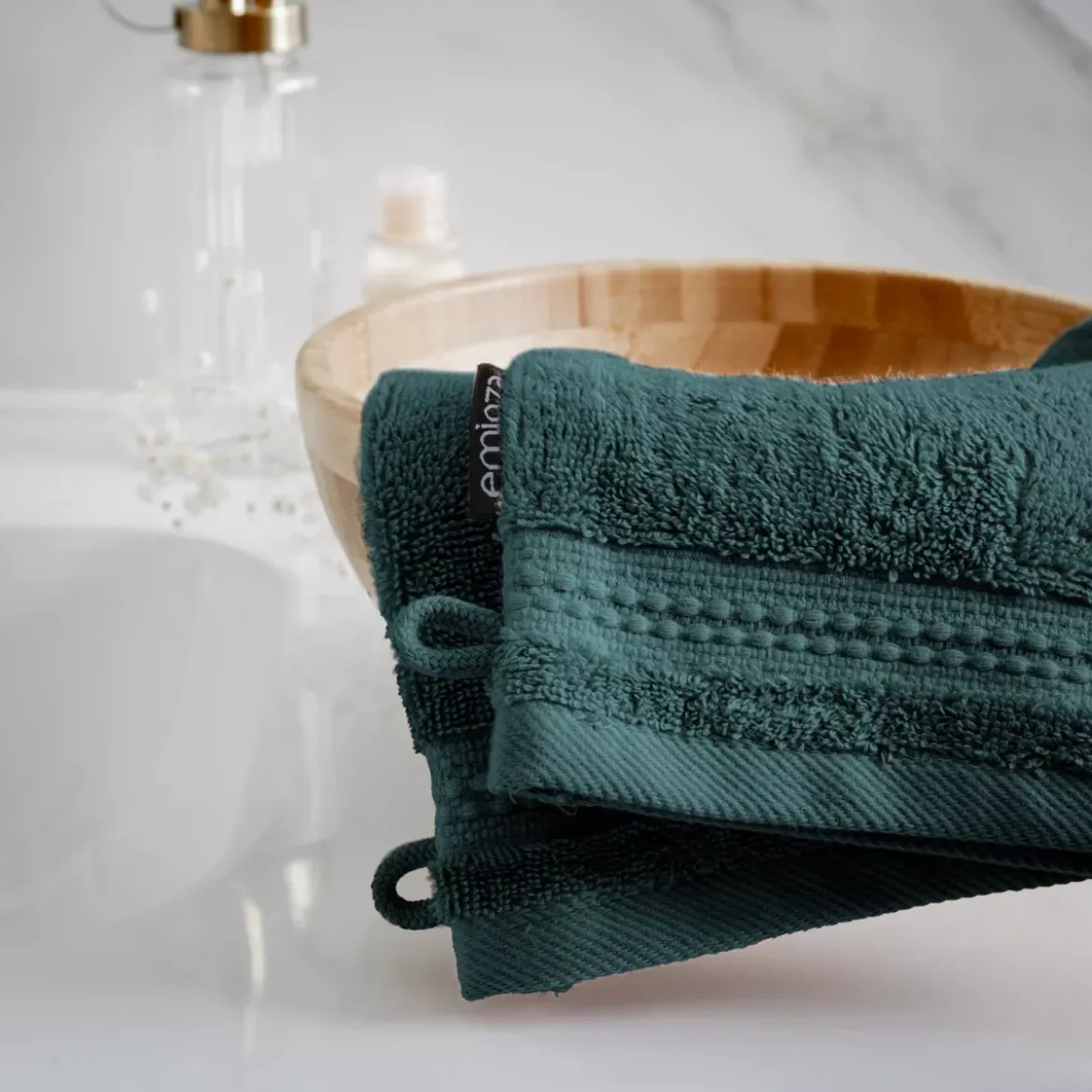 Set di 2 guanti da bagno cotone bio (15 x 21 cm) Méline Verde smeraldo
