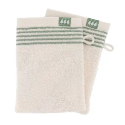 Set di 2 guanti da toilette in cotone (15 x 21 cm) Jeanne Verde salvia e Avorio