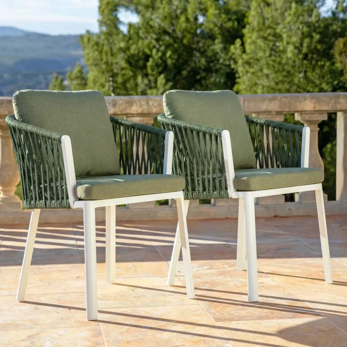 Set di 2 sedie da giardino in alluminio Amalfi Bianco e verde rosmarino