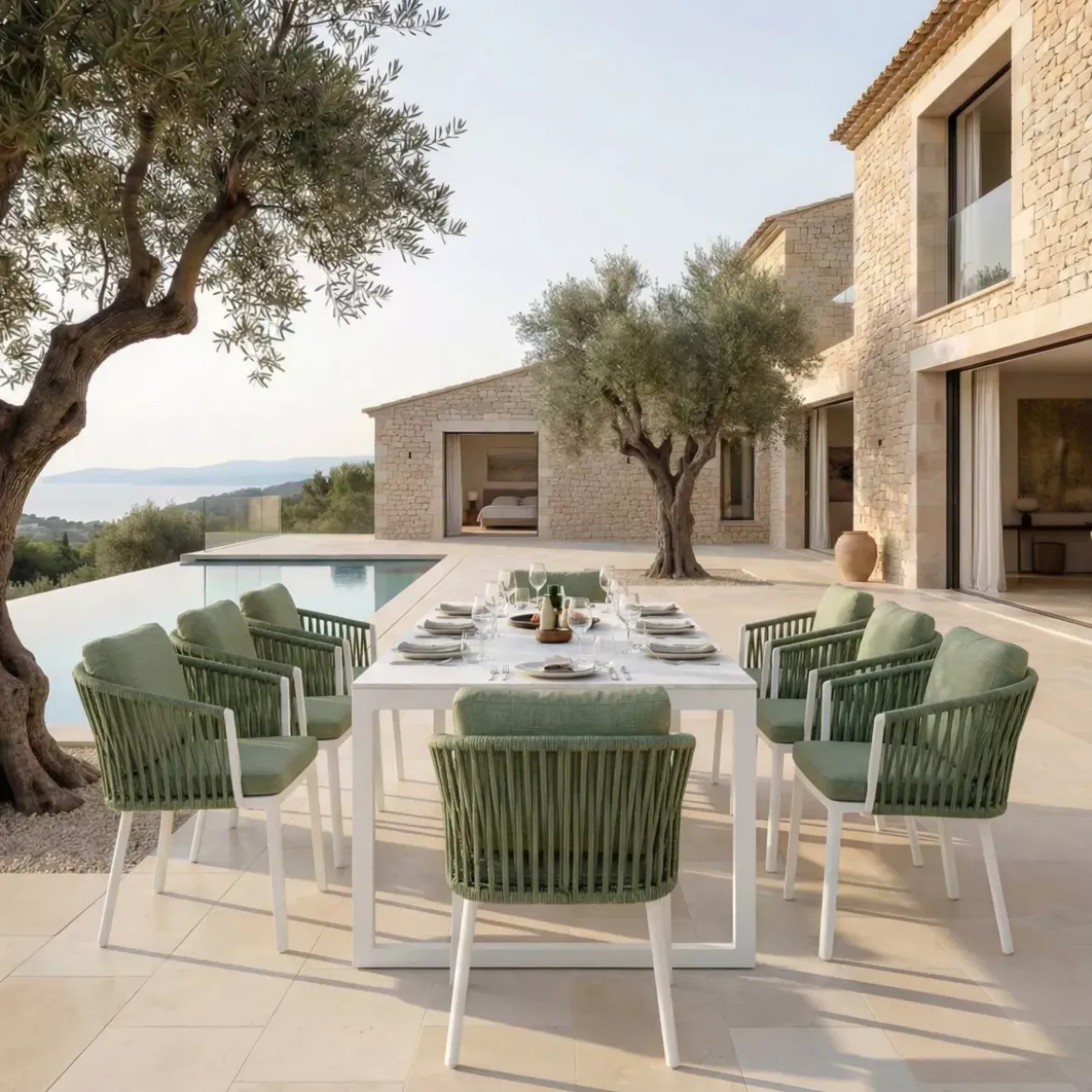 Set di 2 sedie da giardino in alluminio Amalfi Bianco e verde rosmarino