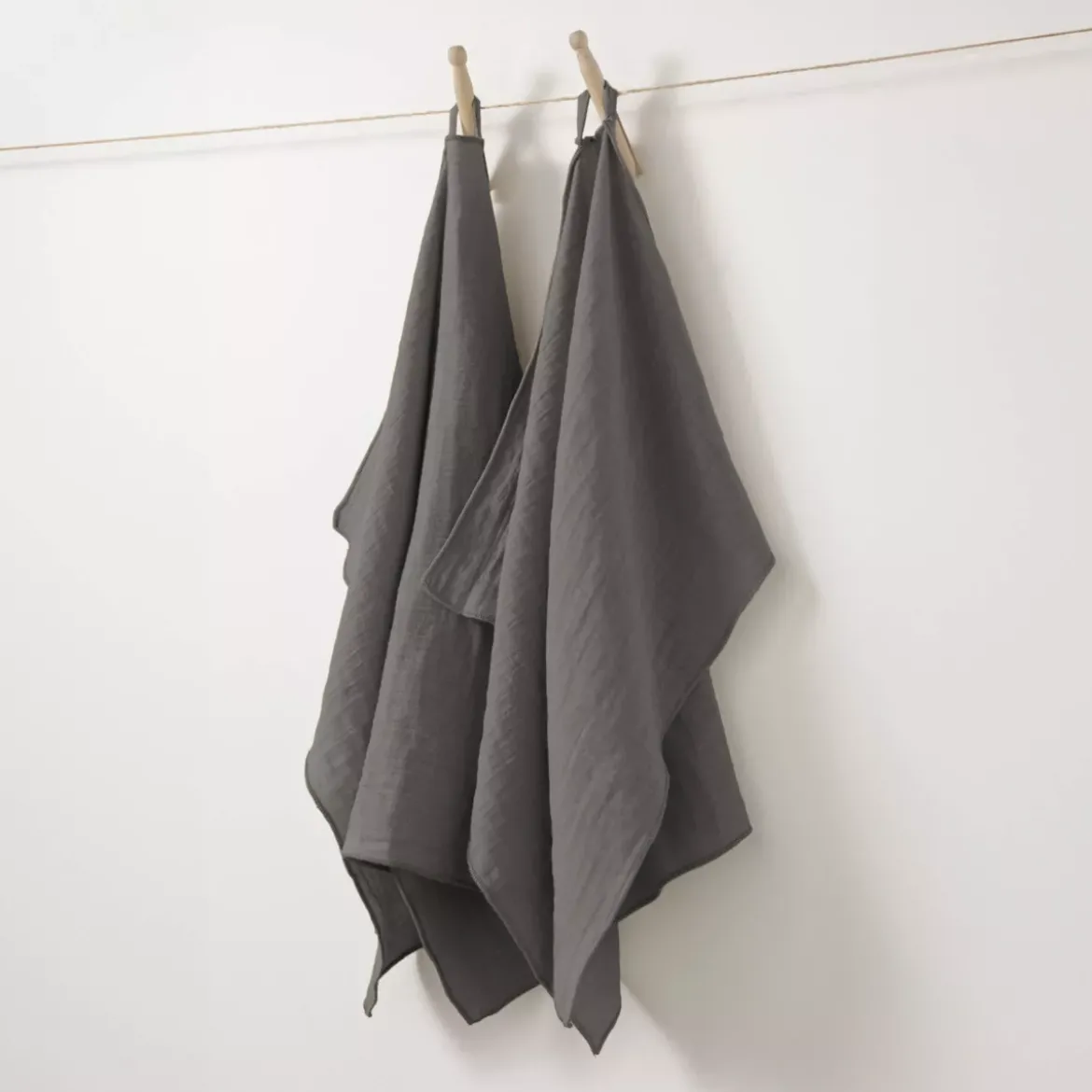Set di 2 strofinacci garza di cotone (70 cm) Gaïa Grigio granito