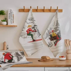 Set di 3 strofinacci in cotone (50 x 70 cm) Skis Multicolore