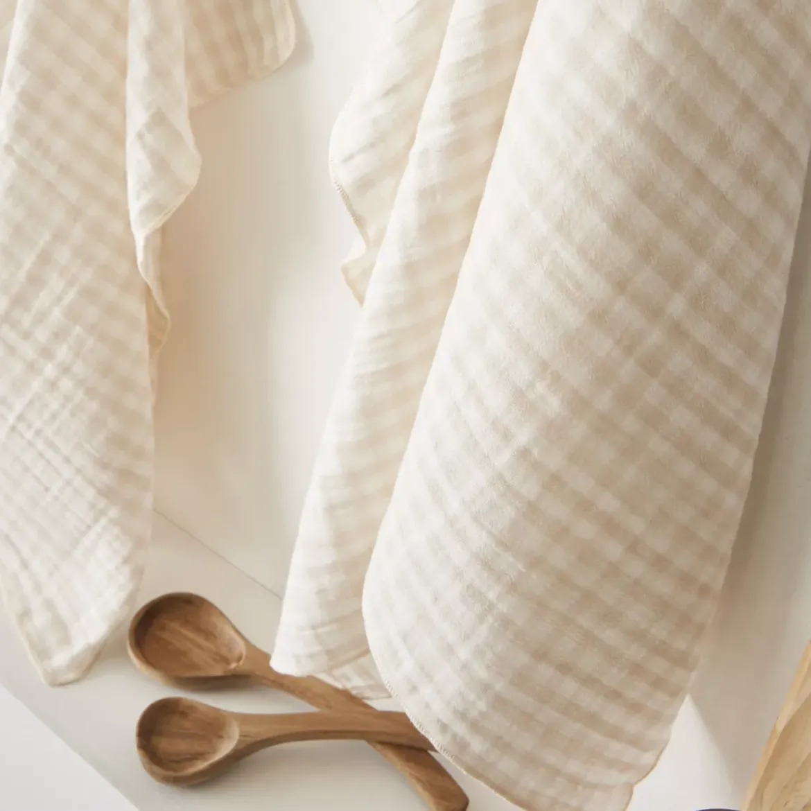 Set di 2 strofinacci in garza di cotone (50 x 70 cm) Gaïa vichy Beige