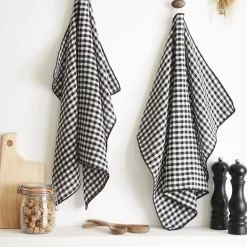 Set di 2 strofinacci in garza di cotone (50 x 70 cm) Gaïa vichy Nero