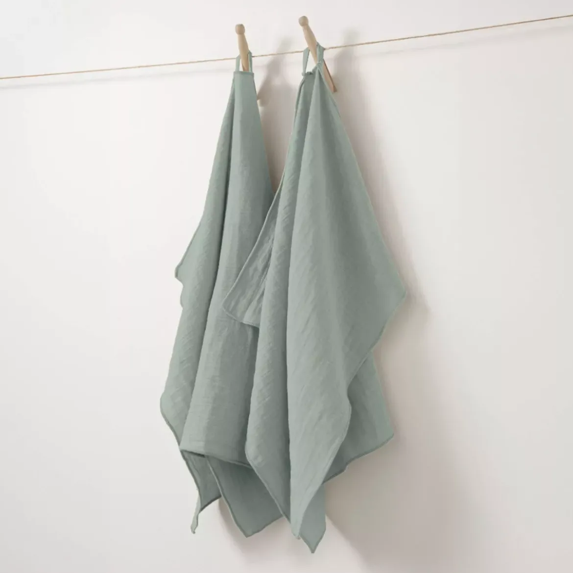 Set di 2 strofinacci in garza di cotone (70 cm) Gaia Verde eucalipto
