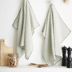 Set di 2 strofinacci in garza di cotone (50 x 70 cm) Gaïa vichy Verde eucalipto