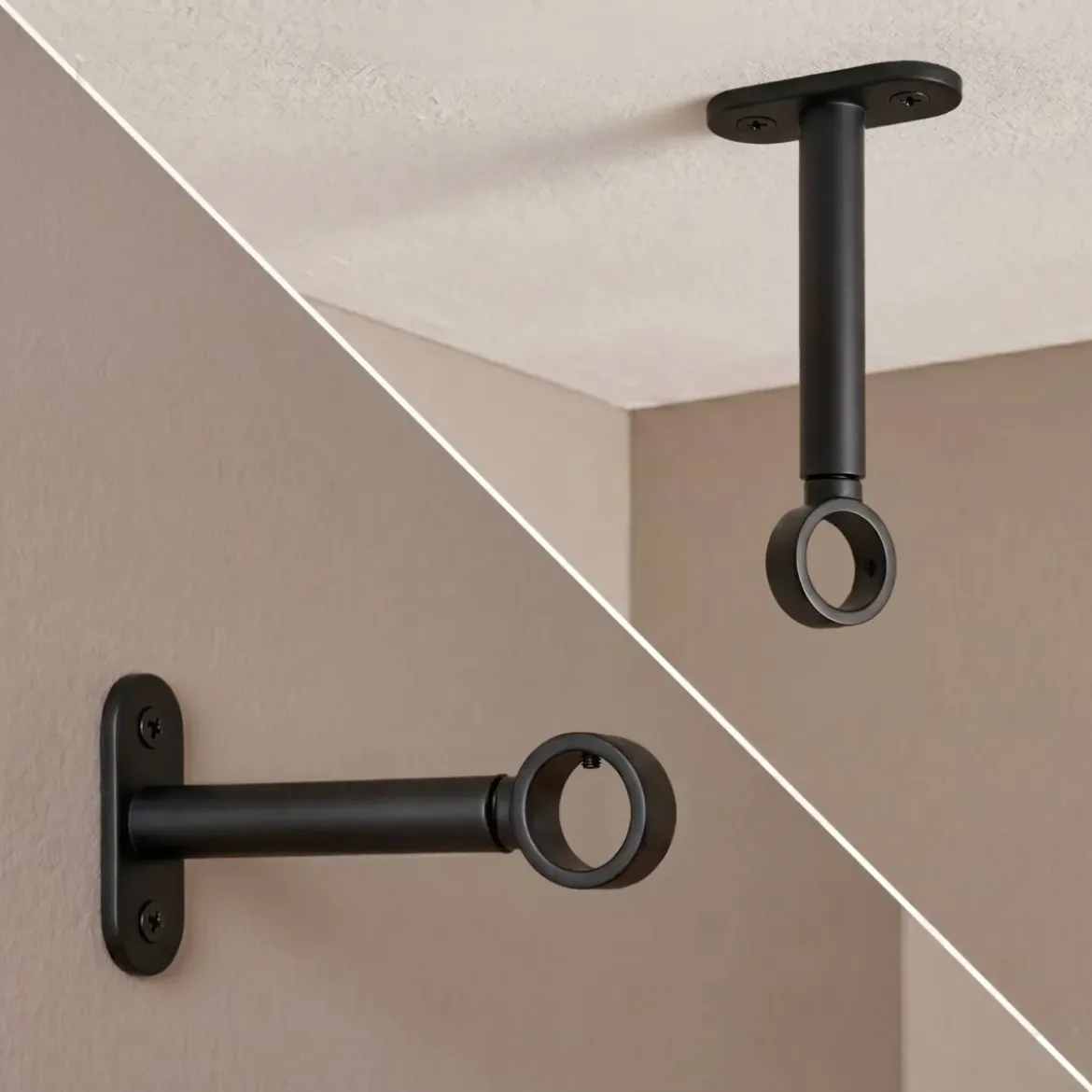 Set di 2 supporti per bastoni regolabili (L90 - L150 / Ø20 mm) Jim Nero opaco