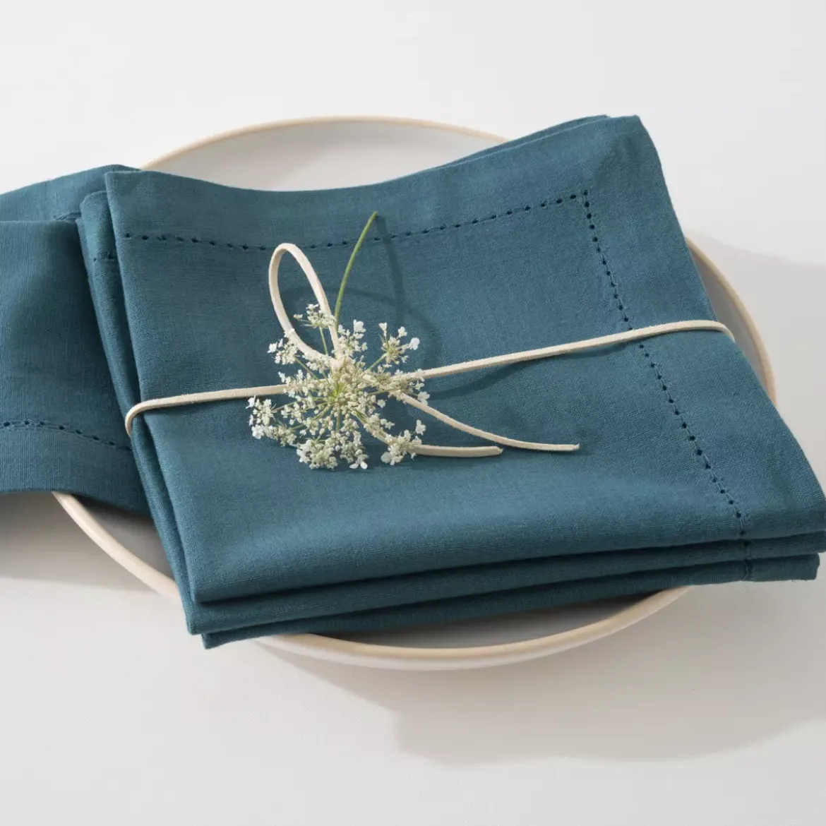 Set di 4 tovaglioli (40 x 40 cm) Chambray Blu ottanio