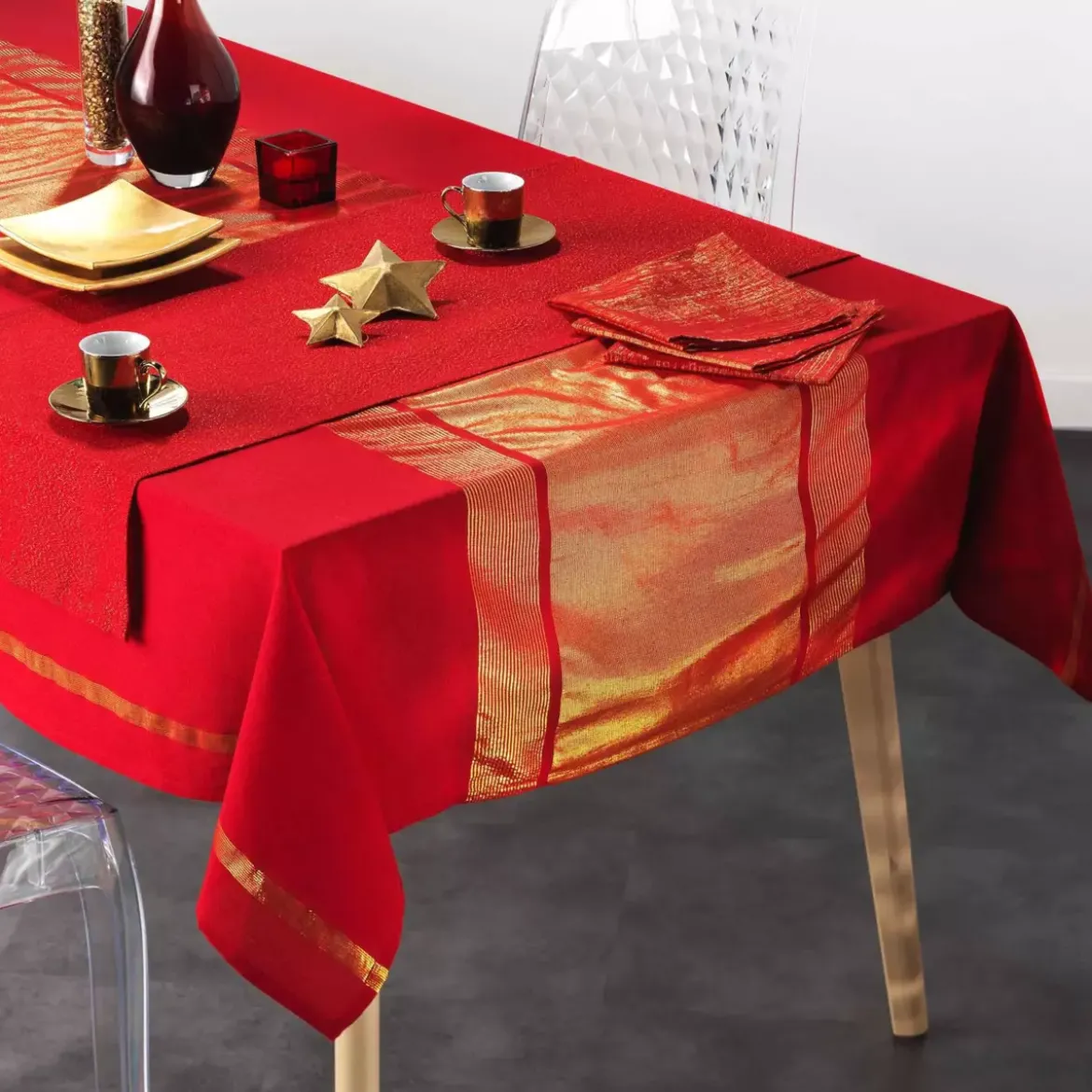 Set di 3 tovaglioli cotone Elegancia Rosso