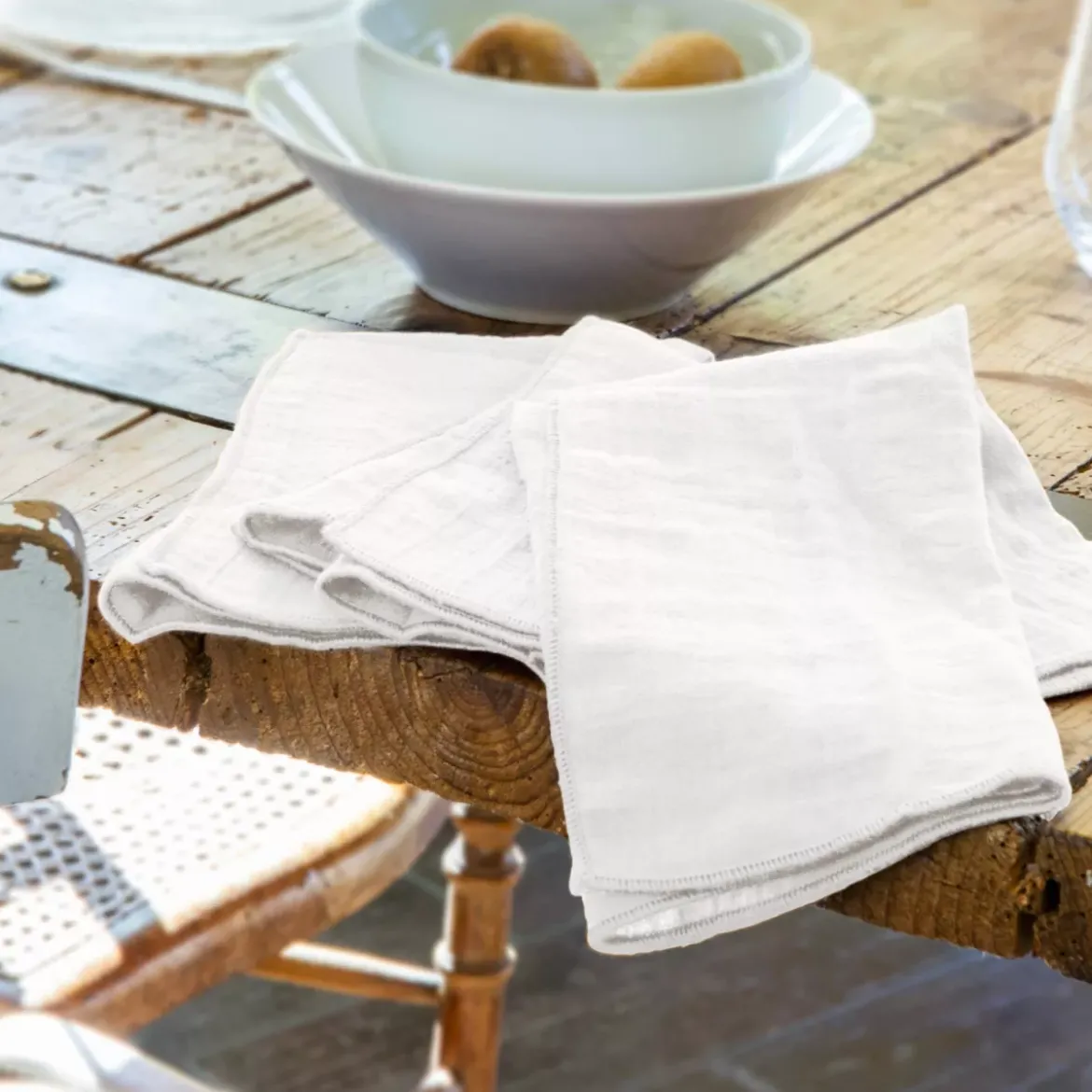Set di 3 tovaglioli garza di cotone Gaïa Bianco chantilly