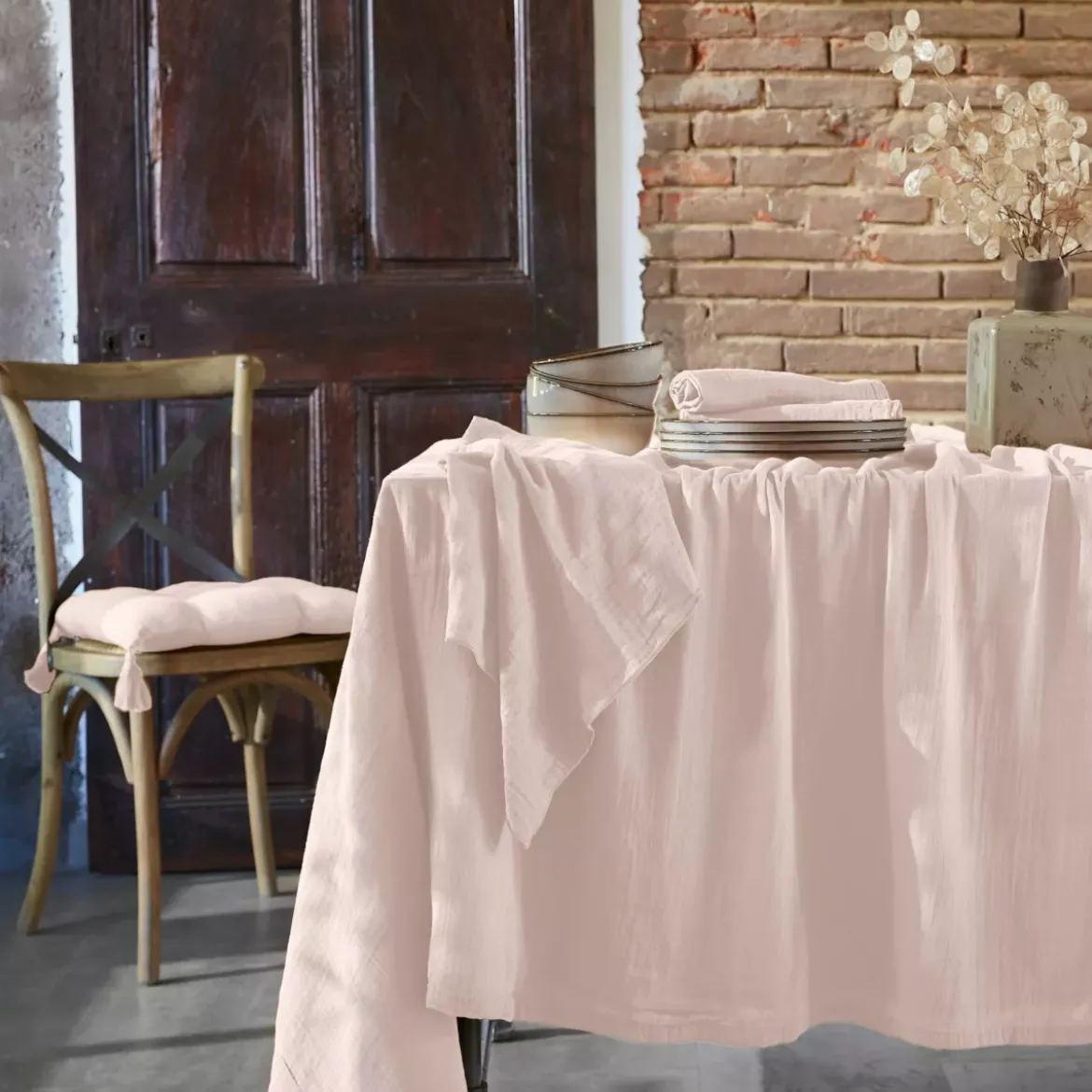 Set di 3 tovaglioli garza di cotone Gaïa Rosa cipria