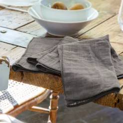 Set di 3 tovaglioli garza di cotone Gaïa Grigio granito