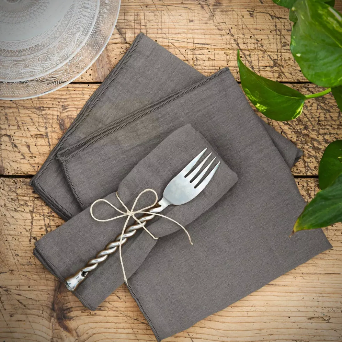 Set di 3 tovaglioli garza di cotone Gaïa Grigio granito