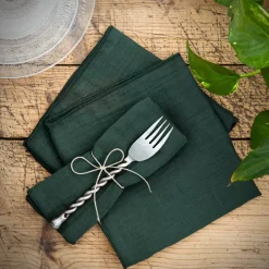 Set di 3 tovaglioli garza di cotone (40 x 40 cm) Gaïa Verde abete