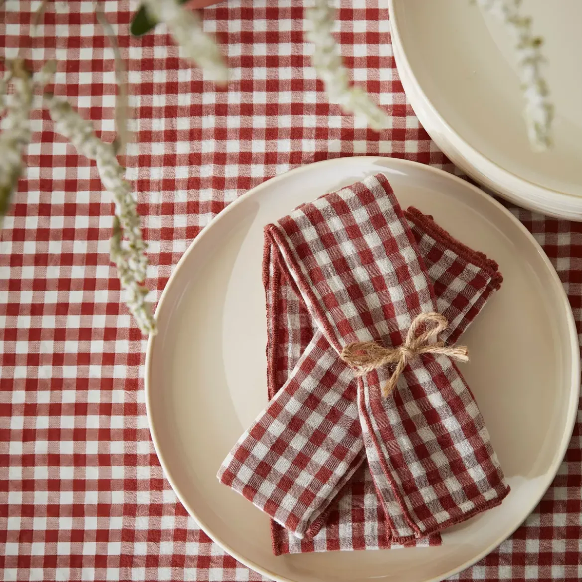Set di 3 tovaglioli in doppia garza di cotone (40 x 40 cm) Gaïa vichy Terracotta